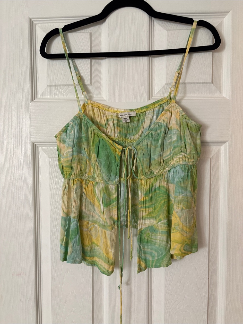 American Eagle Yellow Green Tie-Front Spaghetti Strap Top
